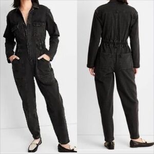 Universal Thread long-sleeve denim jumpsuit washed black size 12 utility relaxed